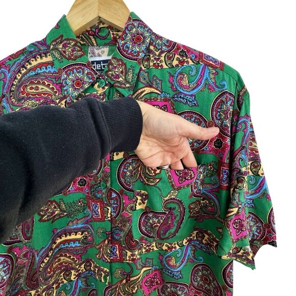 Vintage Paisley Button Down Shirt Women S Kelly Green Artsy Colorful Old Money - Picture 4 of 13